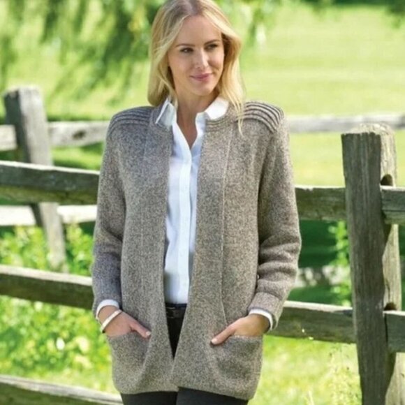 Simply Natural Linda Ebel Tan Peruvian Alpaca Open Front Cardigan Sweater OS - Picture 4 of 8